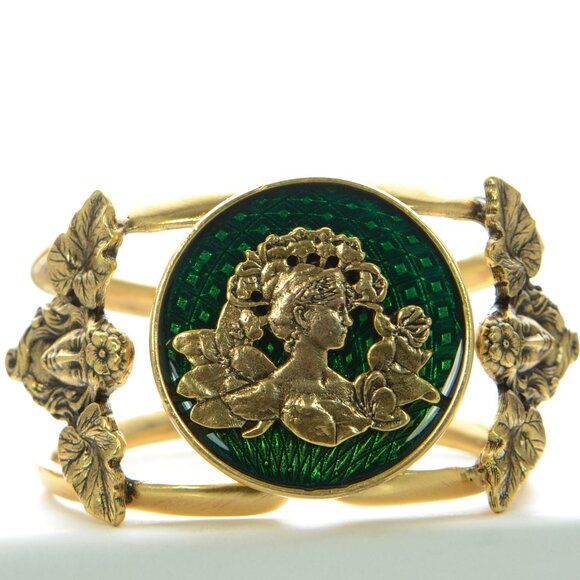 Oscar de la Renta Jewelry - Oscar de la Renta Golgtone & Green Cuff Bracelet
